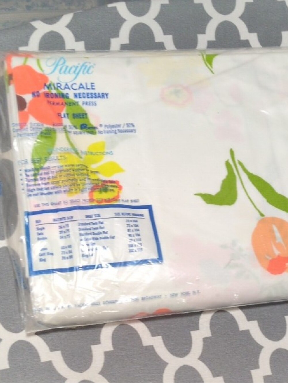 Vintage Pacifica Floral Flat Sheet in White with Orange, Pink and Green Floral - Picture 2 of 4